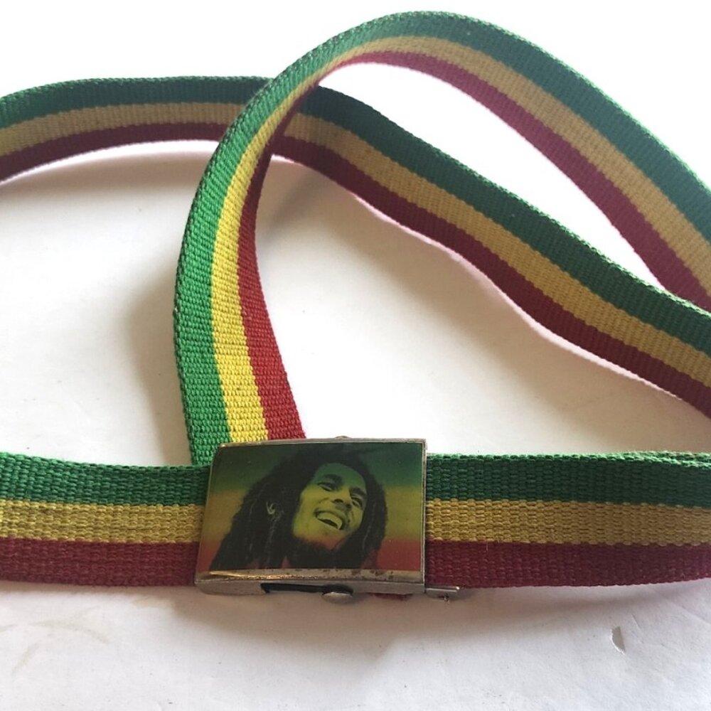 Bob Marley Three Colors Stripes Fabric Belt  Slide Buckle size 38+